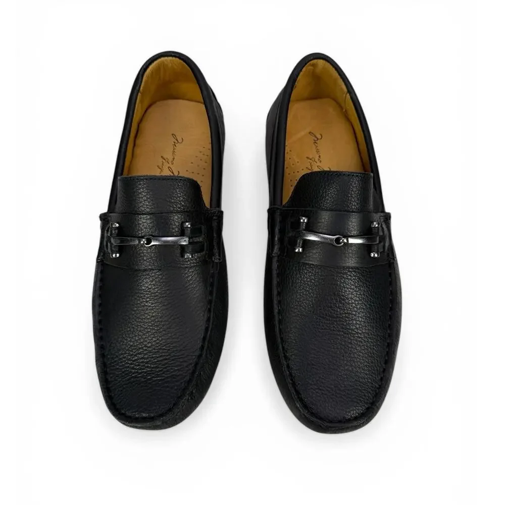 Massimo Matteo Bit Driver Loafer Mens 7.5  Black Leather Moccasin Slip On Luxury